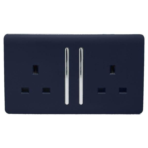 Trendi Switch 2 Gang Long Switched Plug Socket in Navy Blue