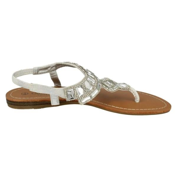 Savannah Ladies Savannah Flat Diamante Jewel Trim Toe Post Sandal
