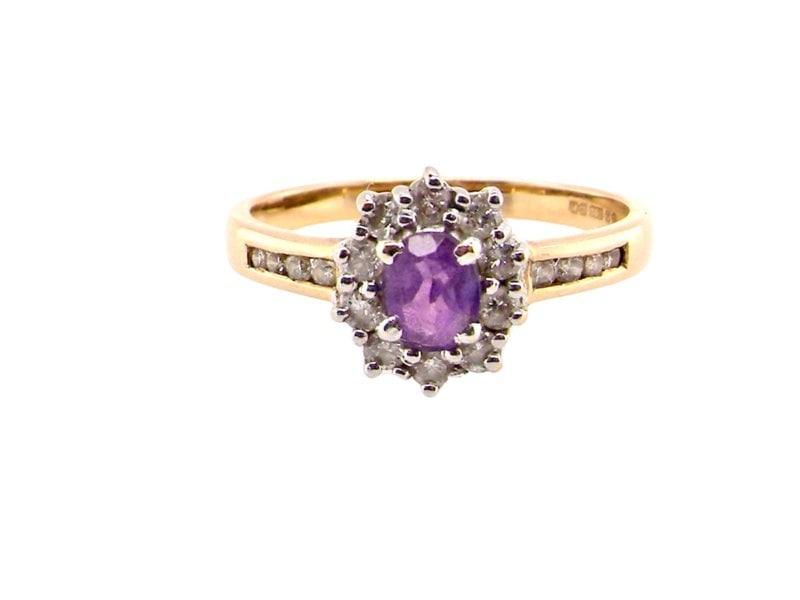 amethyst and diamond cluster ring