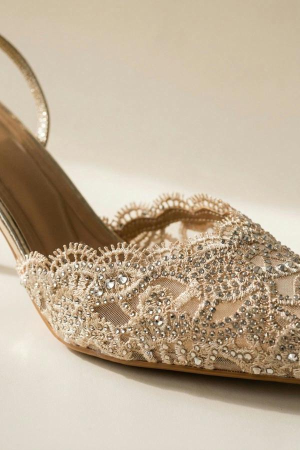 ikrush Genevieve Embellished Lace Mesh Pointed Heels