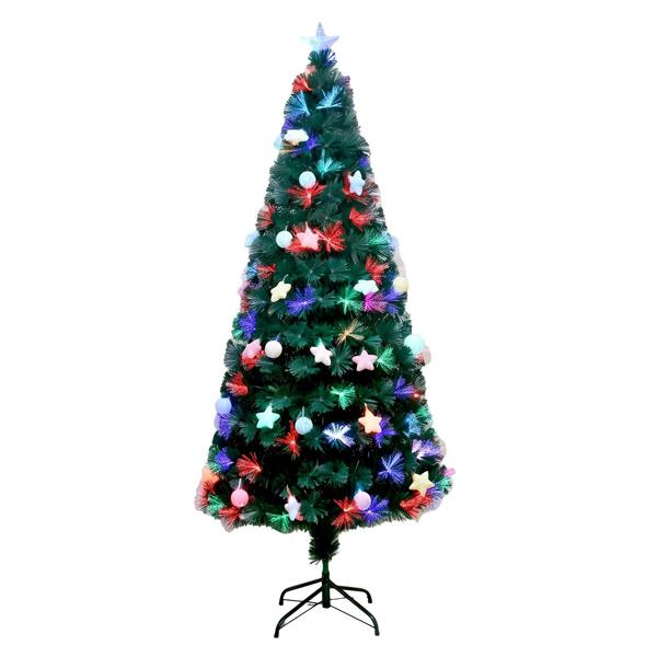 2ft to 7ft Pastel Stars and Baubles Fibre Optic Christmas Trees with LED Lights image 1
