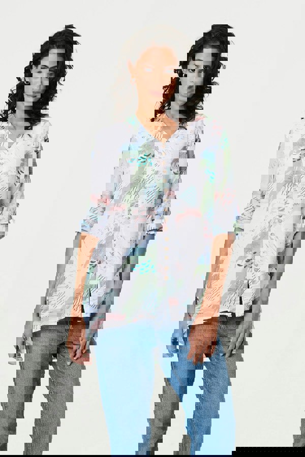 Sage | Abstract 3/4 Sleeve Relaxed Blouse
