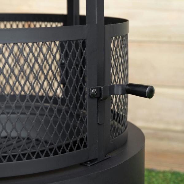 Samuel Alexander 80cm Black Steel Firedancer Chiminea Fire Pit with Fire Poker