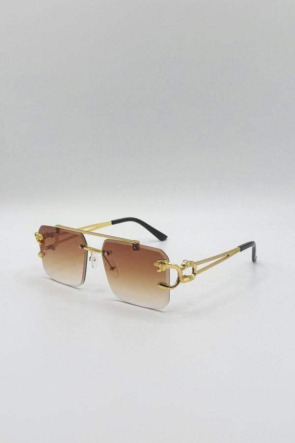 SVNX Rimeless Navigator With Side Detail Sunglasses In Brown