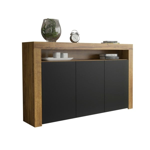Mex Furniture Modern Sideboard 155cm – Oak Matt Body with Black Matt Doors