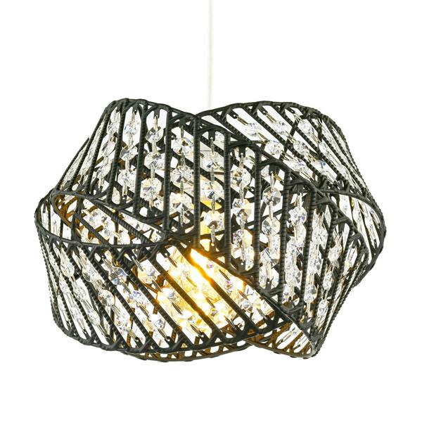 Designer Triple Ring Black Pendant Lamp Shade with Clear Acrylic Beads Image 1