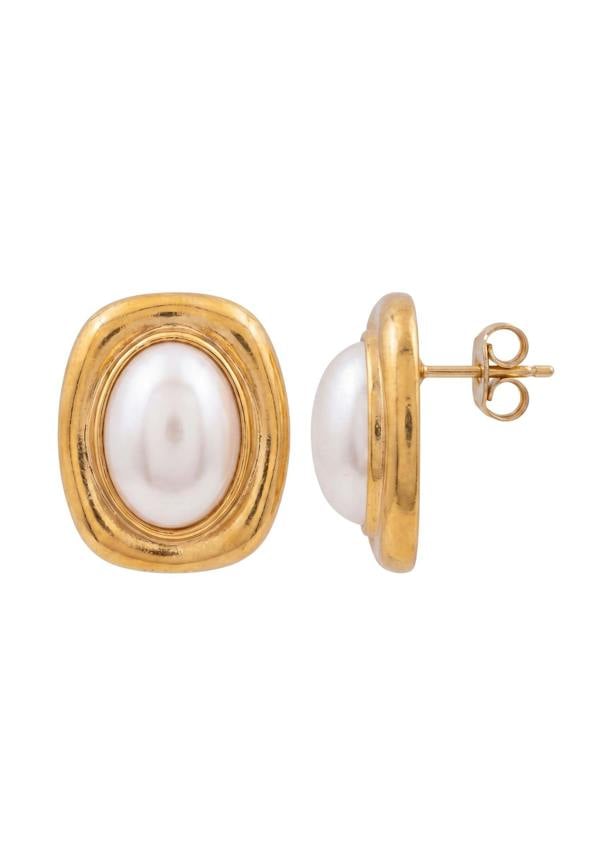 Latelita Carrington Oval Pearl Knot Earrings Gold