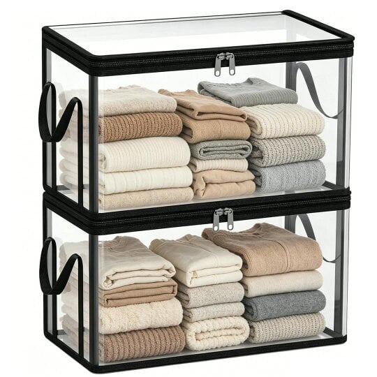 Havendro 4PCS Transparent Clear Storage Boxes Foldable Plastic Organizer with Lid Large