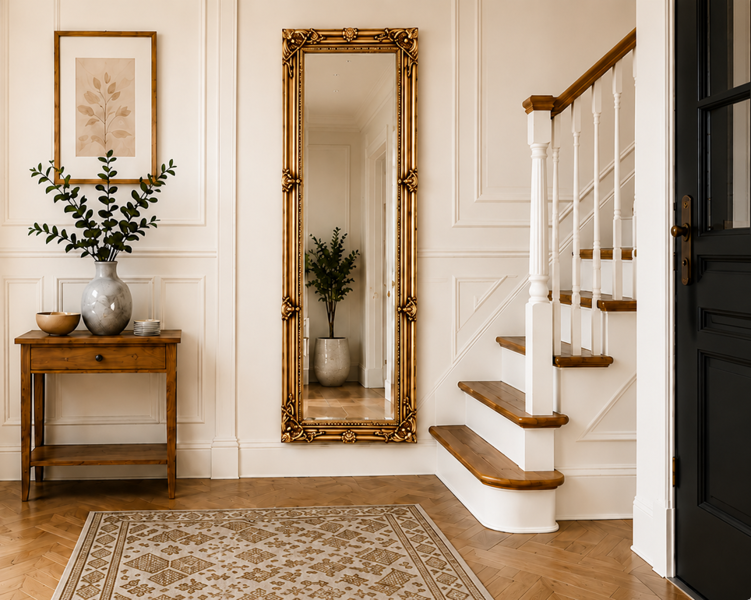 Downton Interiors Antique Gold Tall Ornate Dressing Wall Mirror with Bevelled Glass 142cm