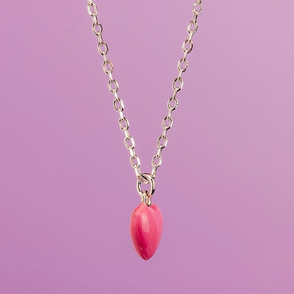 Pink Enamelled Heart Necklace - Sterling Silver - MYLEE London