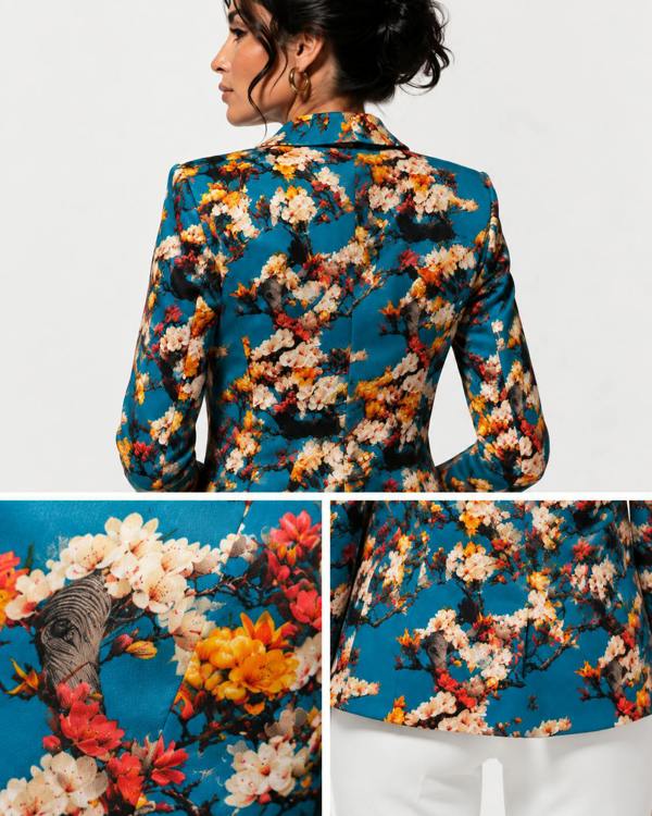 Aqua Enchanted Garden statement blazer for weddings and race days