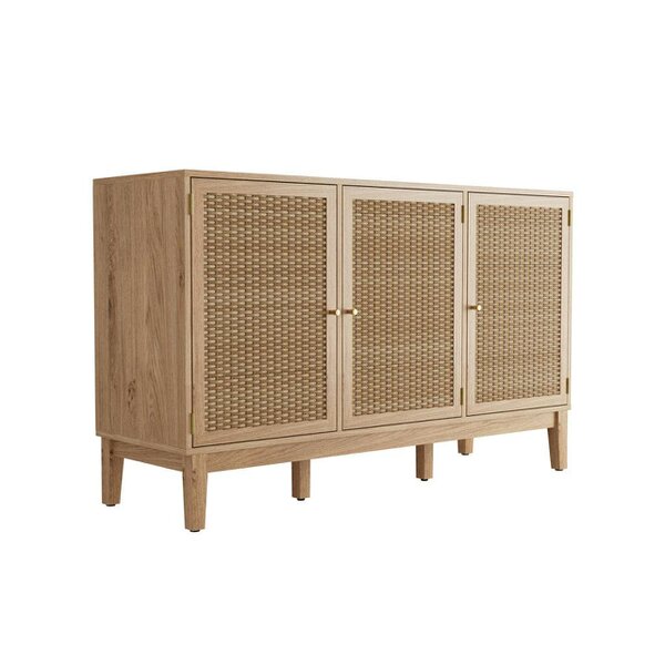 Wyld Haus Waterford Oak Wood and Rattan Large Sideboard 3 Doors