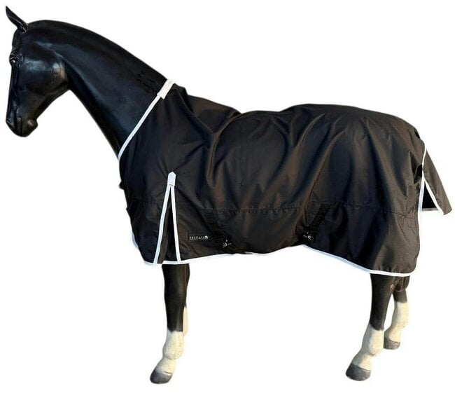 eQuitack 600D Outdoor Winter Mediumweight Waterproof Horse Turnout Rug 50g Fill Regular Neck Double Buckle Black/White