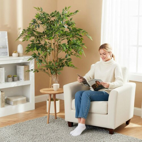 Wyld Haus Faluta Artificial Ficus Style Tree With Solid Trunk Detail In Pot 150cm Green