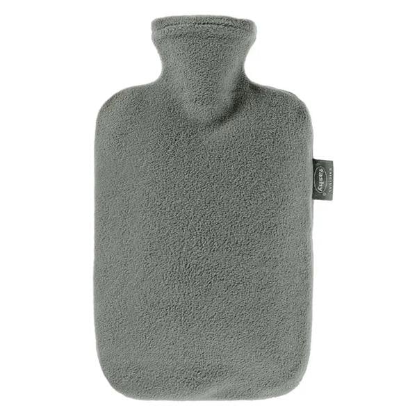 Gray Fashy 2L hot water bottle with fuzzy fleece cover