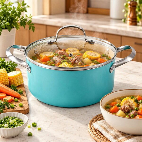 Gr8 Home 12 Piece Ceramic Non Stick Induction Cookware Set Teal Pots & Pans Lids Utensils