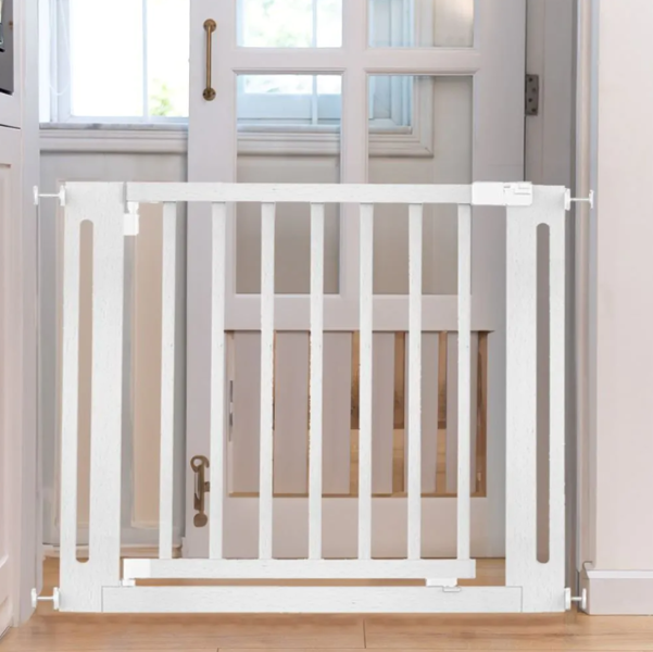 Bettacare Wooden Elegance Dog Gate, White, 79cm - 87cm, Pressure Fit Pet Gate, 57cm Extra Wide Doorway, Easy Installation