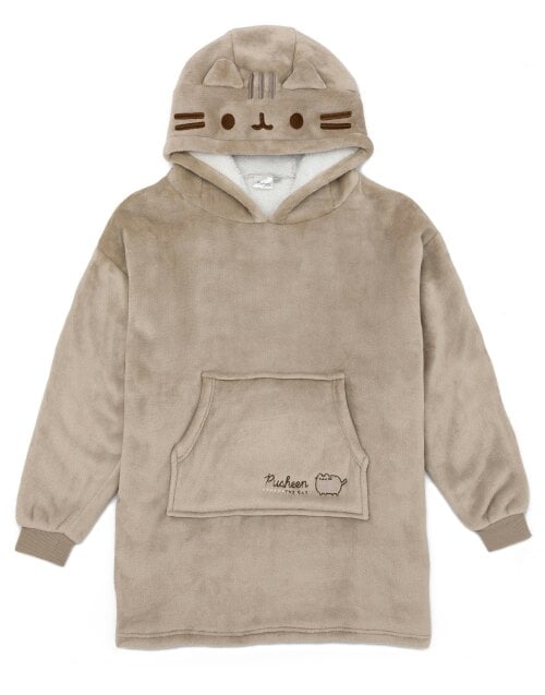 Vanilla Underground Pusheen Girls Brown Character Face Blanket Hoodie (One Size)