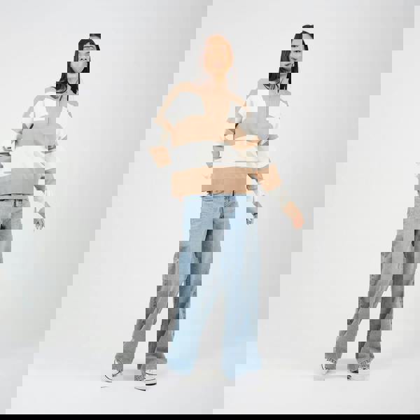 Brave Soul Camel Striped Half Zip Knitted Jumper - Camel Image 3