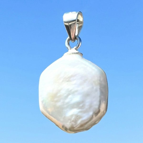 Hexagonal-shaped baroque pearl pendant charm, handmade in London by LENAE.