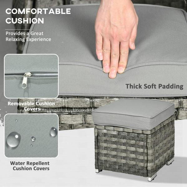 Grey padded ottoman cushion with removable cover zipper detail