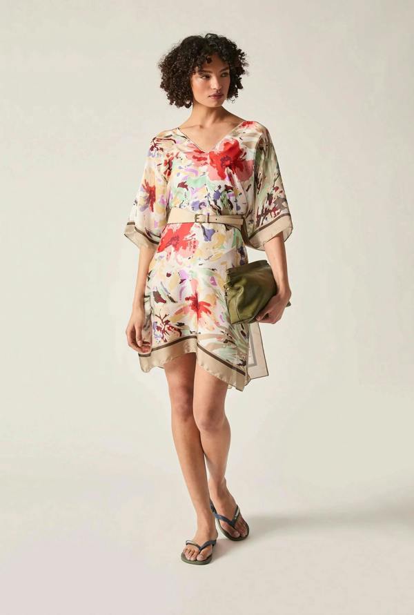 James Lakeland Beige Floral Mosaic Kaftan