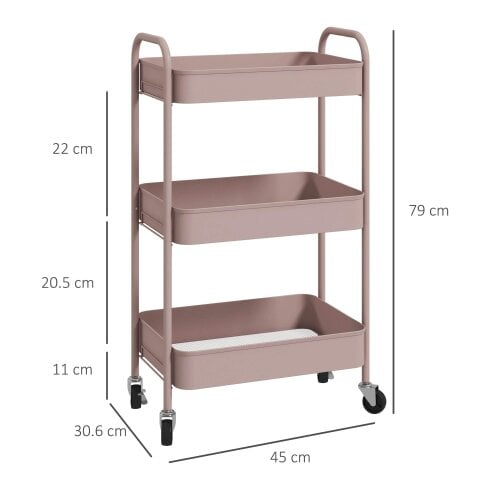 Wyld Haus Razira Metal Pink 3 Tier Steel Storage Trolley