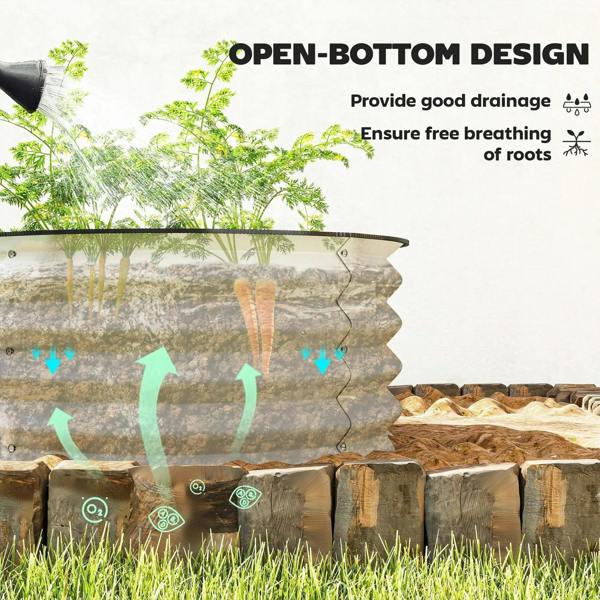 Cream white metal raised garden bed with open-bottom drainage design