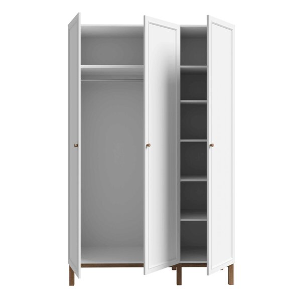 Wyld Haus Basel Light Grey and Oak 3 Door Wardrobe with Shelves Drawer and Hanging Rail