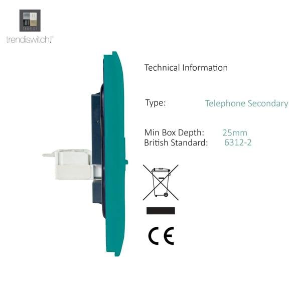 Trendi Switch 2 Gang Cat 3 Telephone Slave Socket in Bright Teal