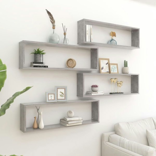 Berkfield Wall Cube Shelf 4 pcs Concrete Grey 100x15x30 cm Engineered Wood