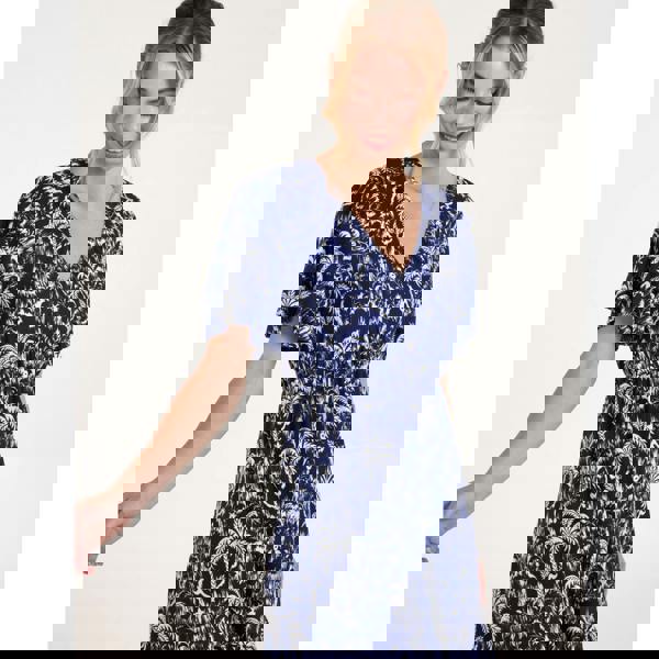 Blue Vanilla Button Through Elastic Waist Tropical Mini Dress