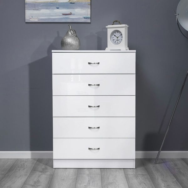 SQUAREBOXX Chiswick 5 Drawer Cabinet in Gloss White
