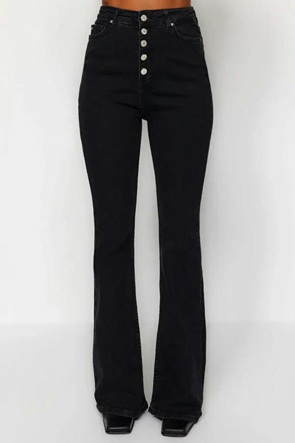 WOVCOR High Waist Flare Jeans with Button Front
