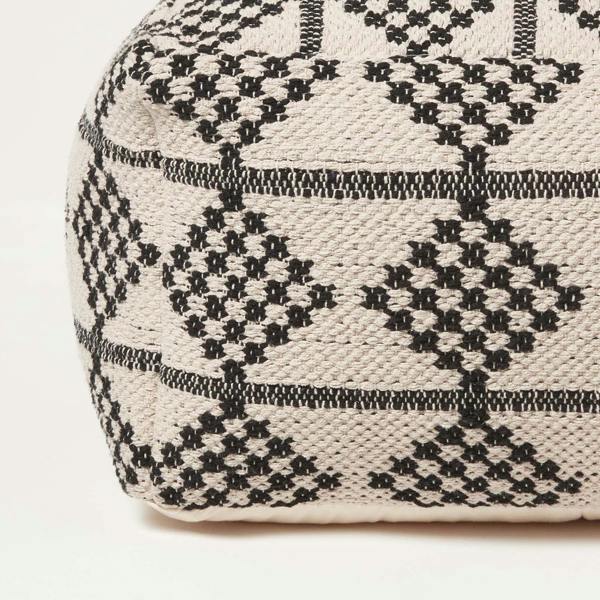 HOMESCAPES Adana Handwoven Textured Natural & Black Pouffe Bean Cube