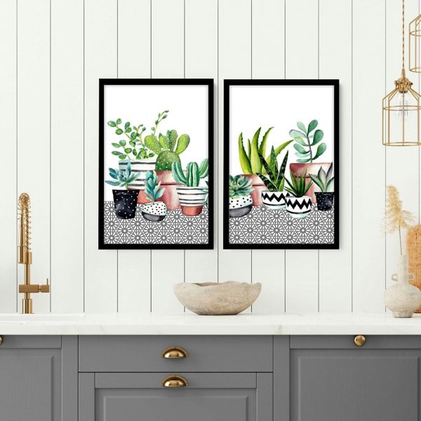 Kitchen wall pictures | set of 2 Succulent wall art prints