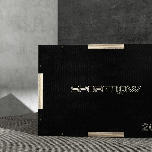Black wooden jump box corner view with textured front and SPORTNOW logo