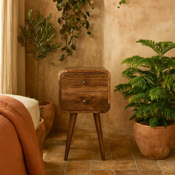 Wyld Haus Peschiera Mini Curved Grey Washed Bedside Table Mango Wood