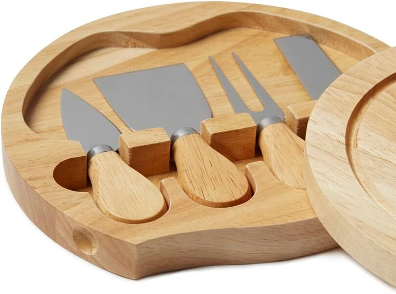 Diletto Gifts Round Cheese Board & 4 Pce Knife Serving Set