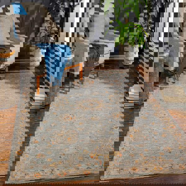 Livabliss Avant Garde-Vintage Beige Blue Brown Traditional Boho Fringe Rug