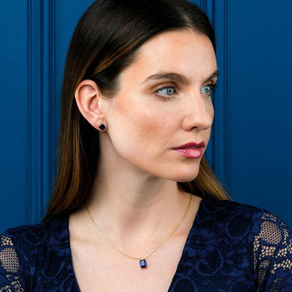 namana Gold Plated 925 Sterling Silver Blue Rectangle Solitaire Pendant Necklace For Women