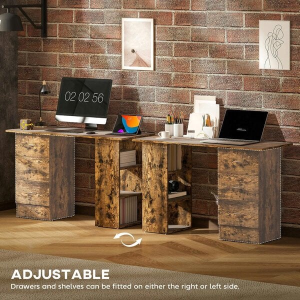 Wyld Haus Lomoto 120cm Rustic Brown Home Office Desk With 3 Shelves And 3 Drawers