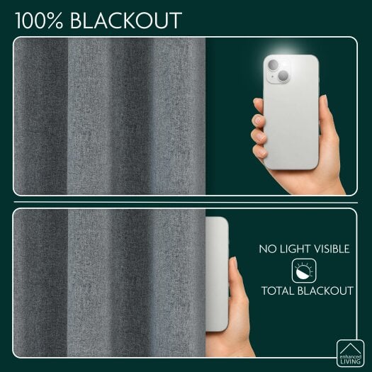 Enhanced Living 100% Blackout Curtains - Thermal/Energy Saving Linen Look Pair with Eyelets For Living Room & Bedrooms