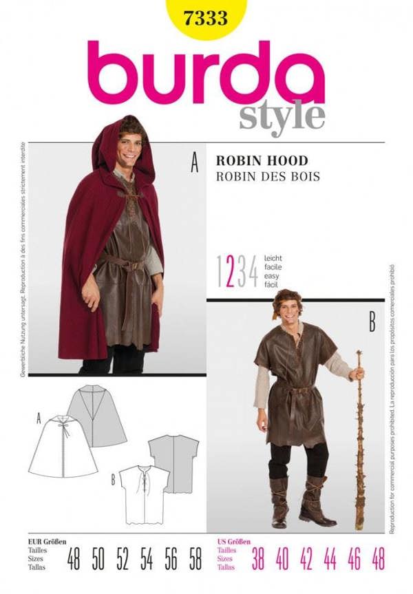 Burda Sewing Pattern 7333 Costumes For Men, 38 to 48 - Easy