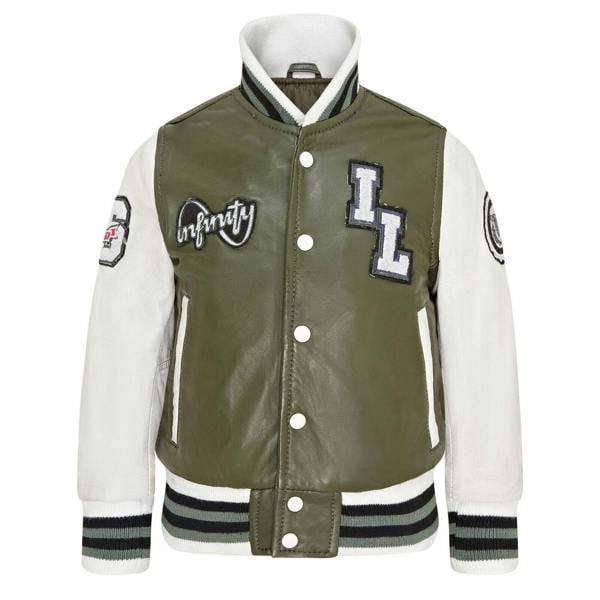 Infinity Leather Kids Letterman Leather Varsity College Bomber Jacket 3-13 yrs