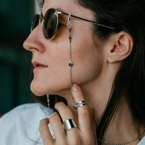 The Colourful Aura Gold Evil Eye Cross Greek Protection Summer Turkish Reading Eyeglass Lanyard - Silver