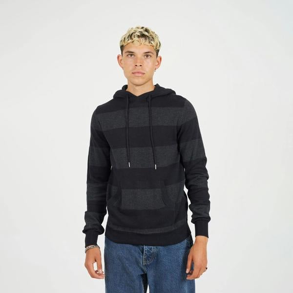Brave Soul Black Cotton Striped Knit Hoody - Black Image 1