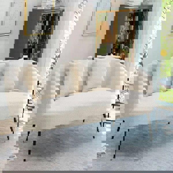 140cm White 2 Seater Sofa Teddy Fabric Loveseat with Metal Legs 2 Seater Sofas Living and Home 