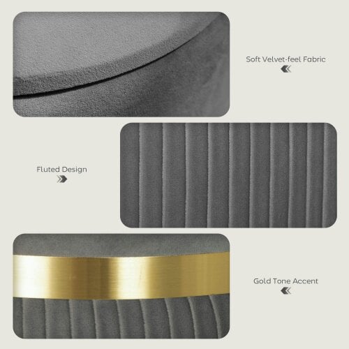 Wyld Haus Vami Velvet Grey Storage Ottoman With Soft Upholstered Finish Gold Accent