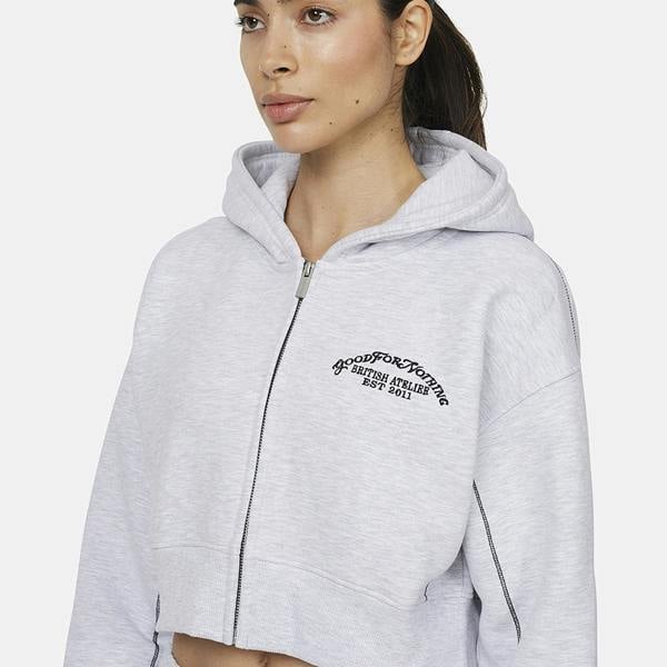 Good For Nothing Grey Cropped Zip Through Hoodie - Grey Image 3